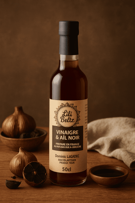 Un vinaigre à l'ail noir qui sublimera vos vinaigrettes. 25cl 